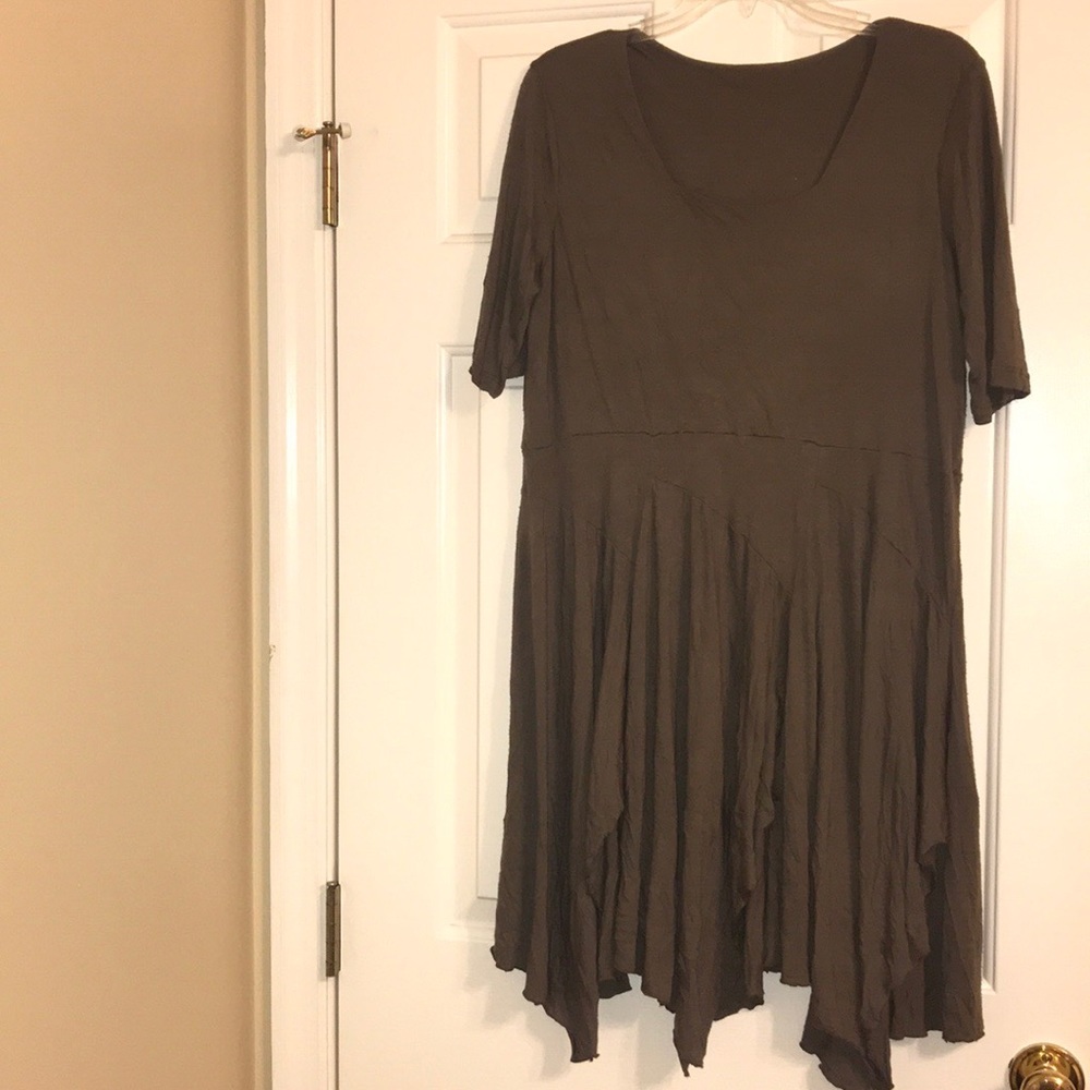 A kaki brown boho dress very cute on.